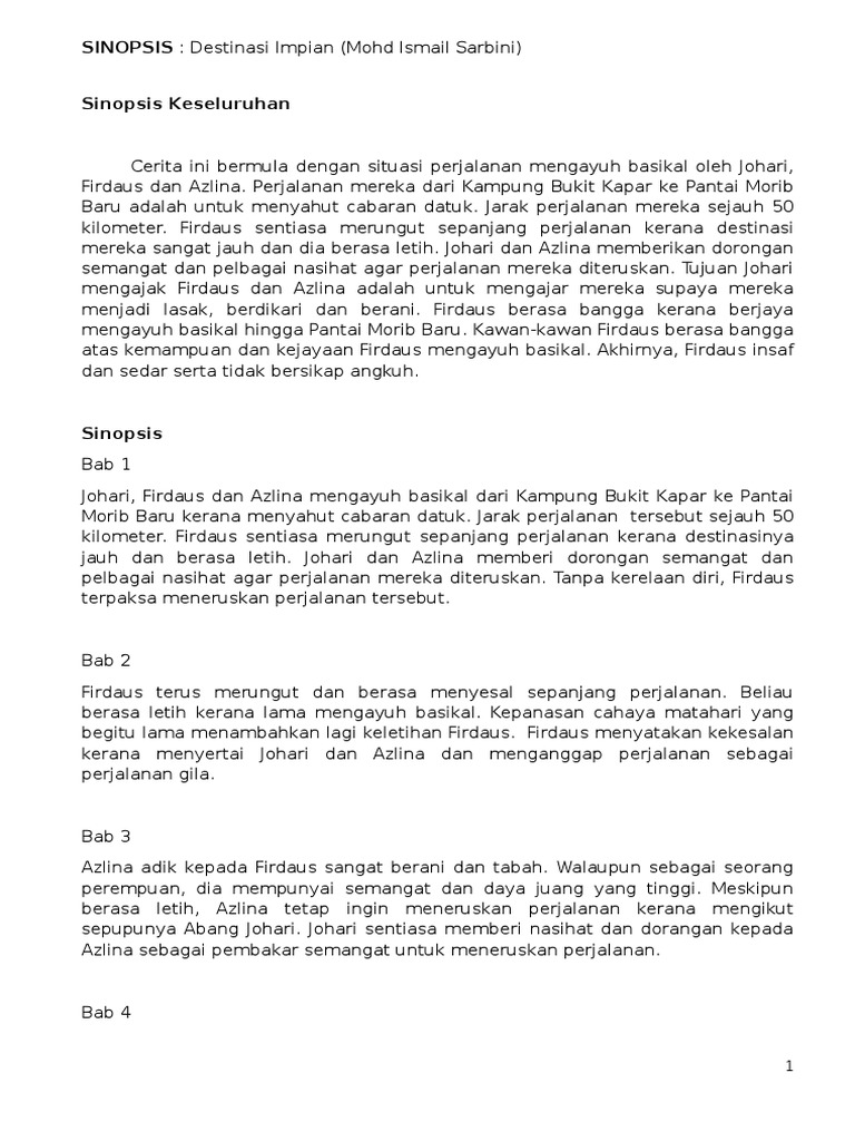 Nota Novel Destinasi Impian Pdf