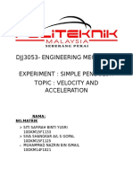 Djj3053-Engineering Mechanics Experiment: Simple Pendulum Topic: Velocity and Acceleration