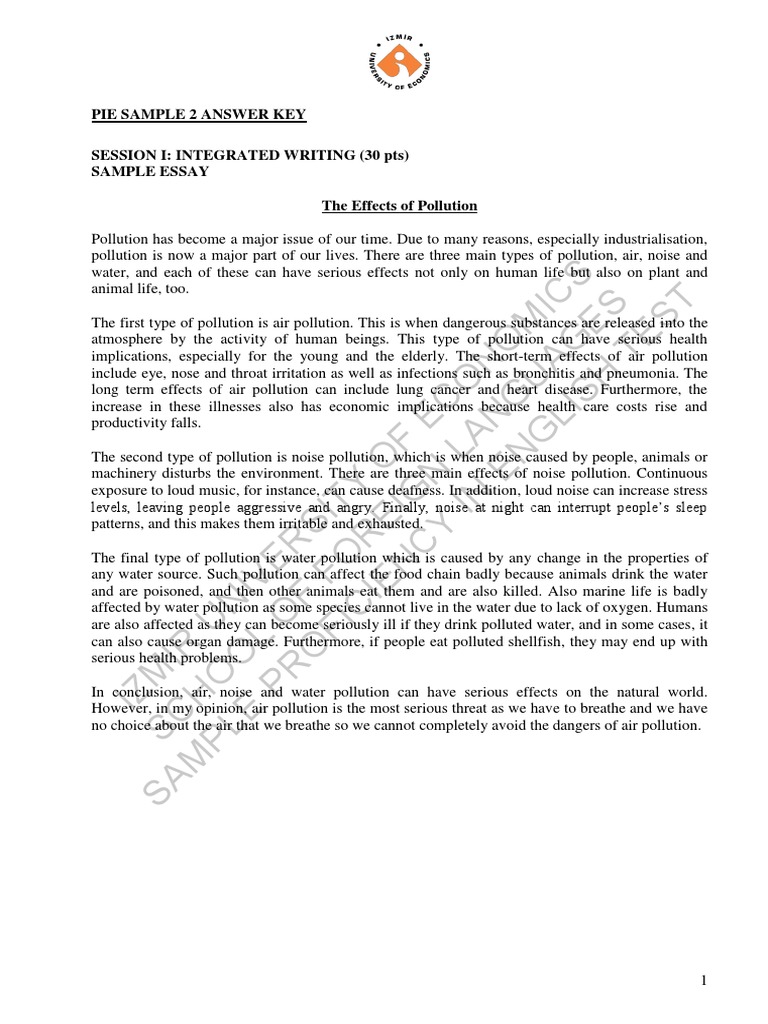 Example essay of water pollution