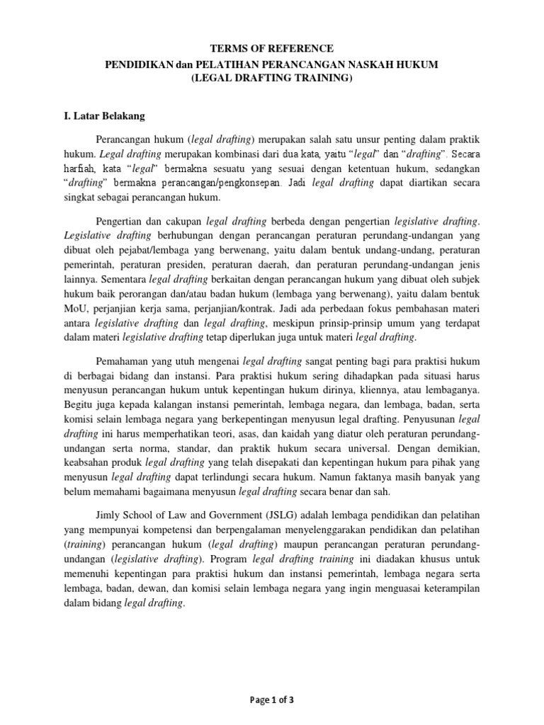 Tor Legal Drafting Training 2016 Pdf