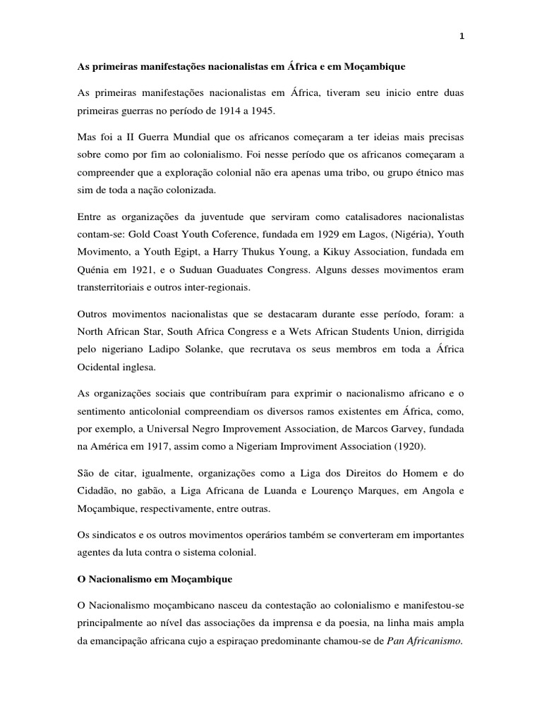 Primeiras Manifestações Nacionalistas em Moçambique | PDF | África ...