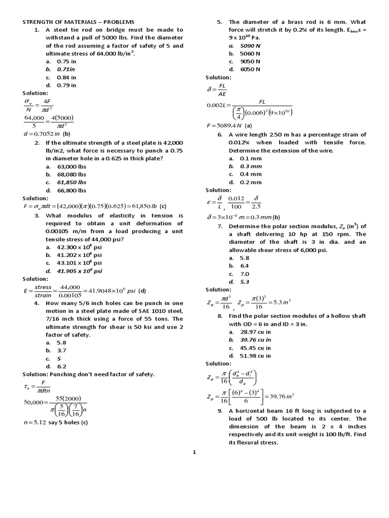 Strength of Materials Problem Set | PDF | Ultimate Tensile Strength ...