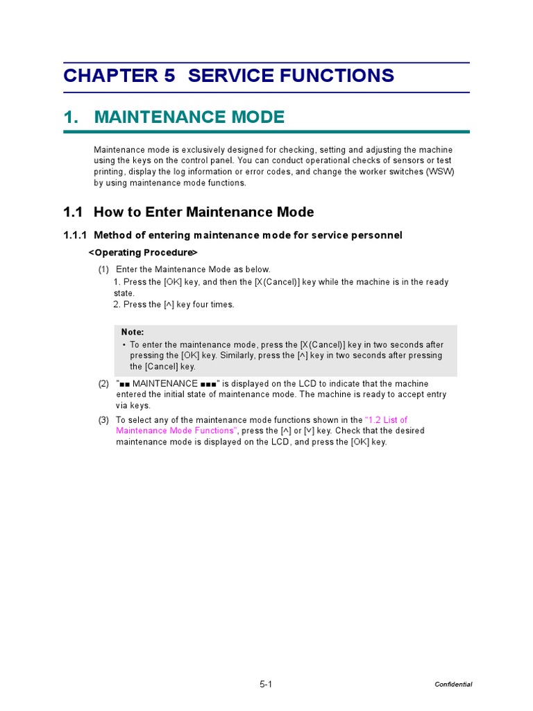 Chapter 5 Service Functions: 1. Maintenance Mode | PDF