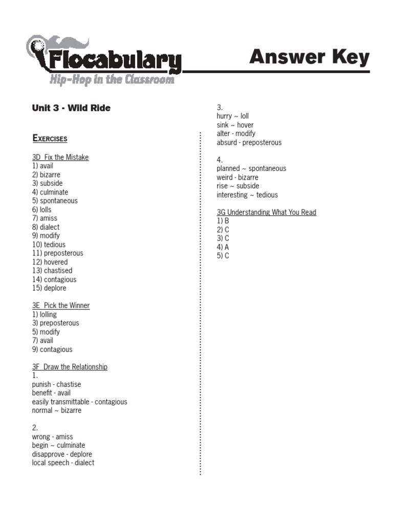 3 Wild Ride Answer Key