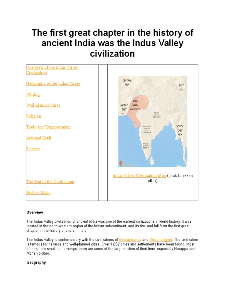 The First Great Chapter in The History of Ancient India Was The Indus ...