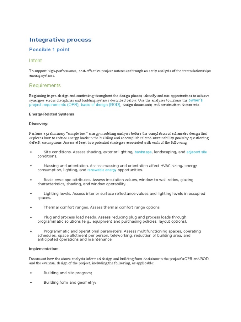 Leed Integrative Process | Leadership In Energy And Environmental ...