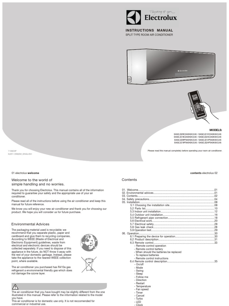 Instructions Manual: Split Type Room Air Conditioner | PDF | Air ...