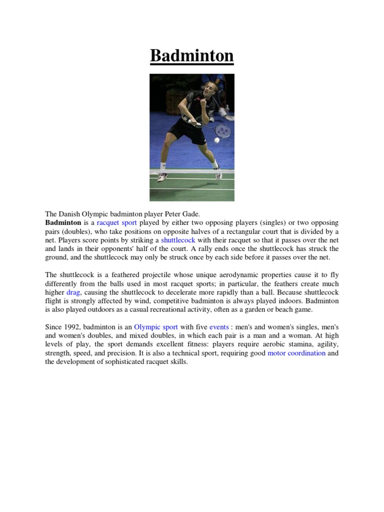 Badminton Racquet Sport Shuttlecock Pdf Athletic Sports Racquet