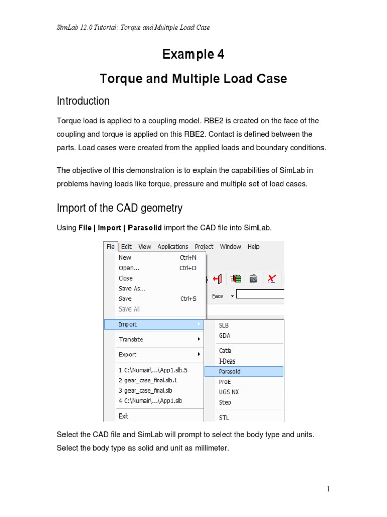 SimLab 12.0: Torque & Load Case Guide | PDF | Structural Analysis | Torque
