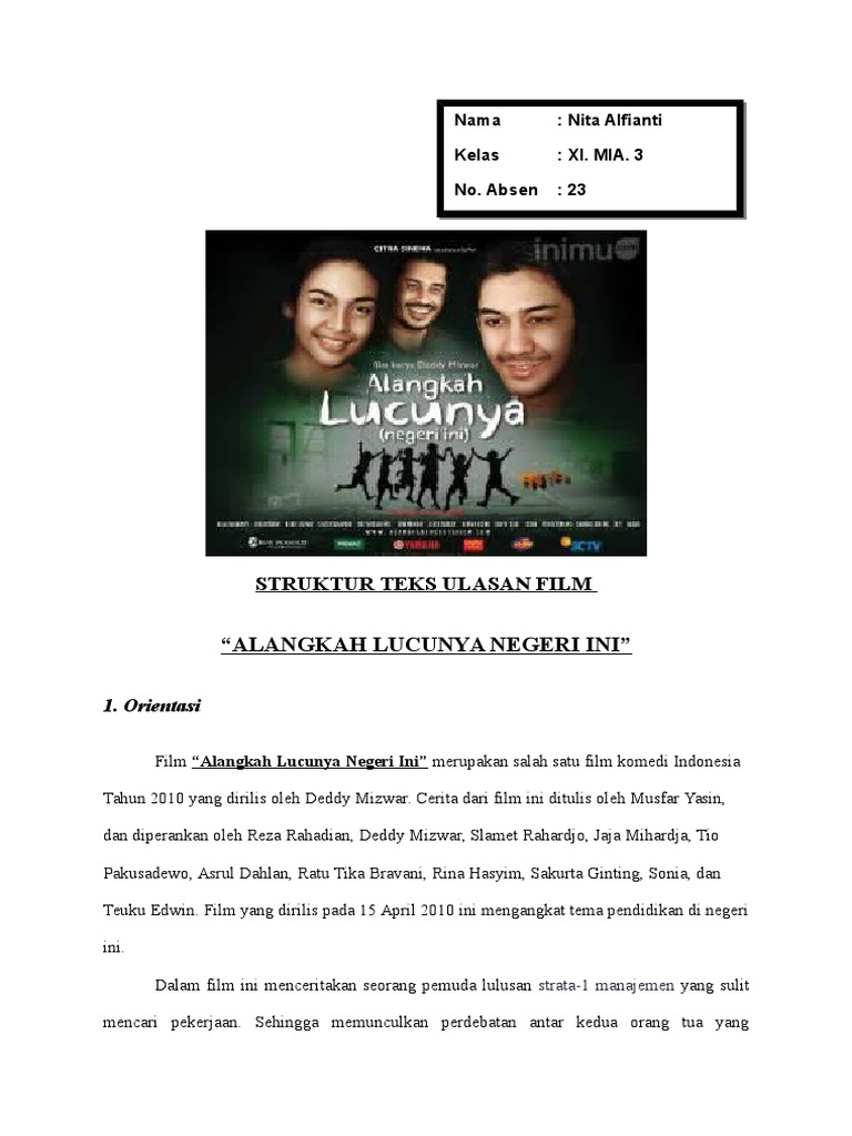 Struktur Teks Ulasan Film Alangkah Lucunya Negeri Ini