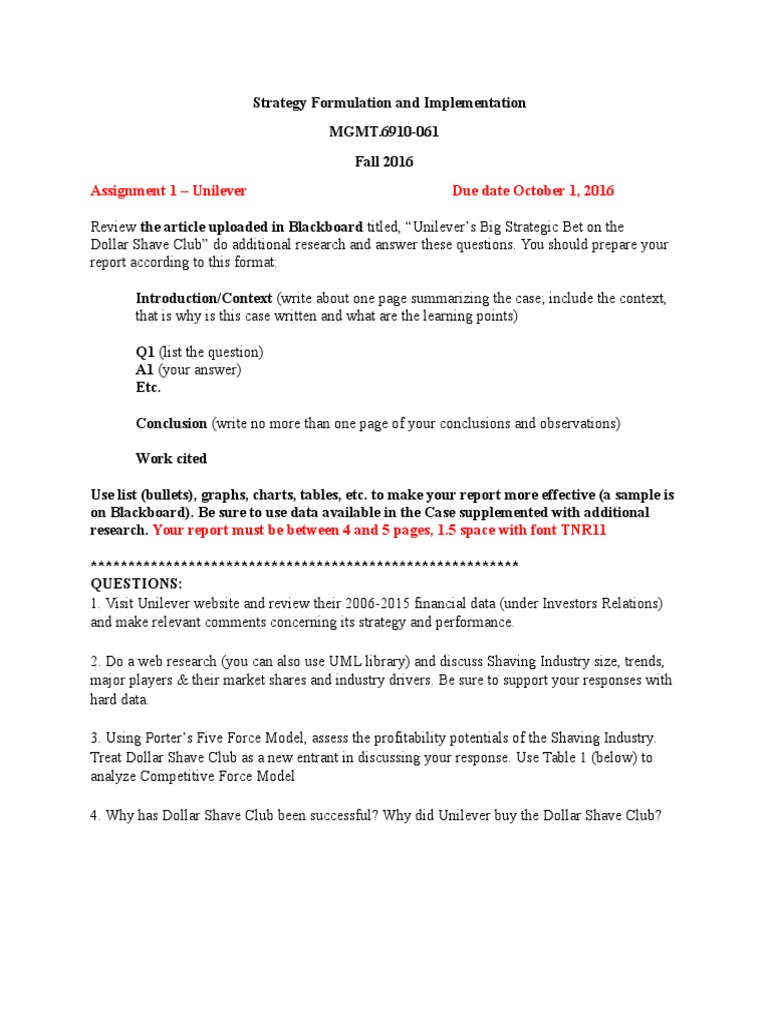 Assignment 1 Unilever PDF Unilever Razor