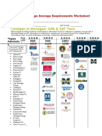 Michigan College Average Requirements Worksheet Sat Version 1