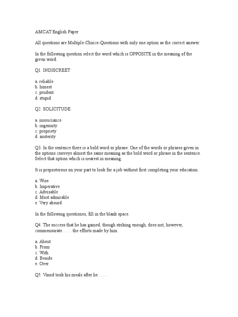 AMCAT Question Paper | PDF | Business