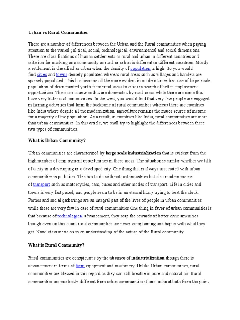 Differences Between Urban and Rural Communities | PDF | Urban Area ...