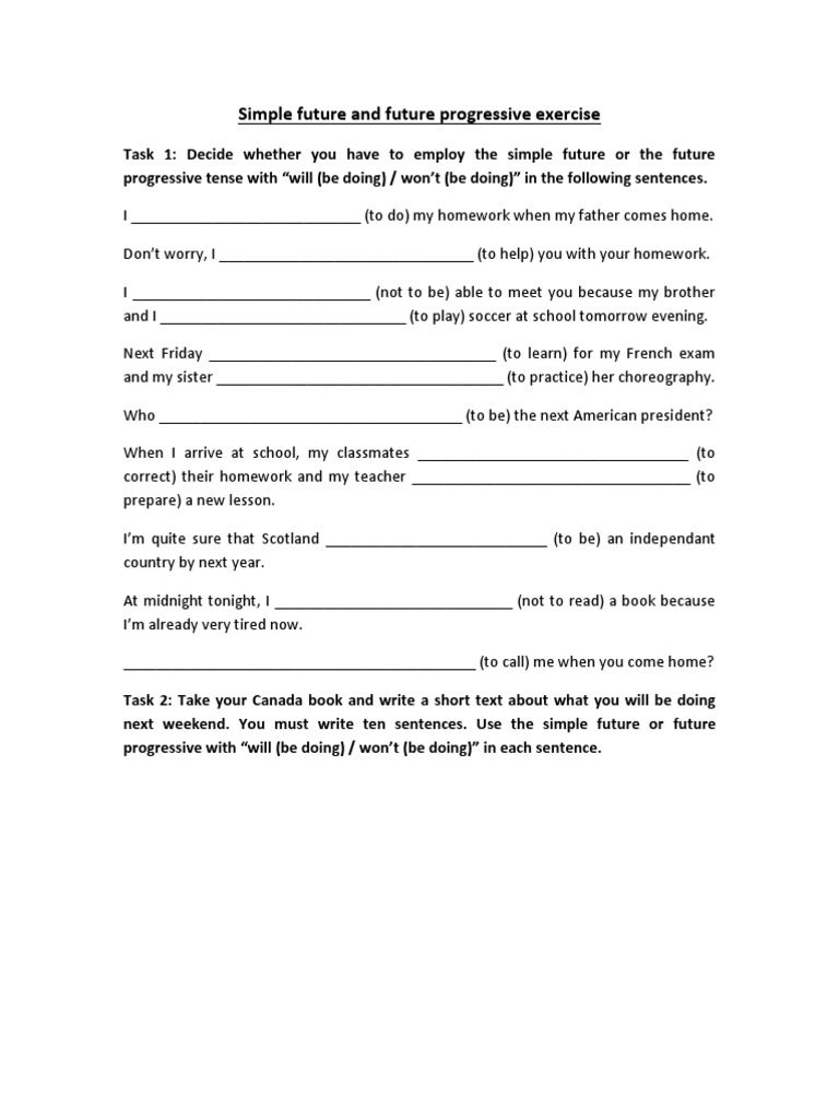 Future Tense Exercises and Tasks | PDF
