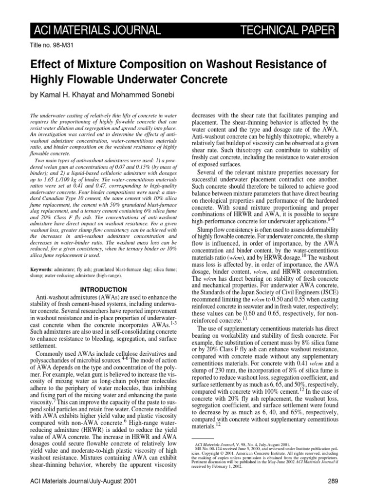 Antiwashout Admixtures | PDF | Fly Ash | Concrete