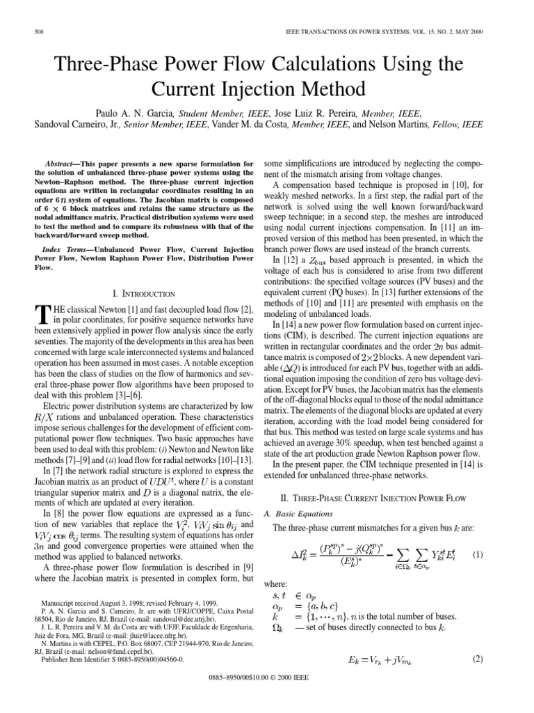Three-Phase Power Flow Calculations Using The Current Injection Method ...