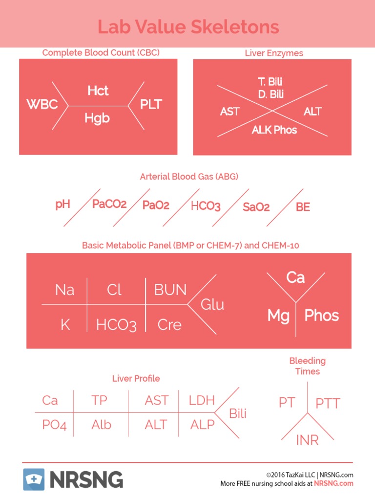 Lab Value Skeletons: Ca MG Phos Na CL BUN K Hco3 Cre Glu | PDF ...