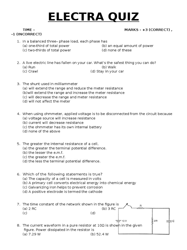 Electrical Quiz PDF Series And Parallel Circuits Resistor