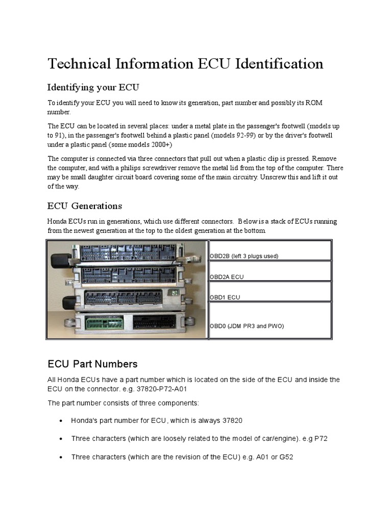Honda ECU Identification Guide | PDF | Automotive Technologies | Cars ...
