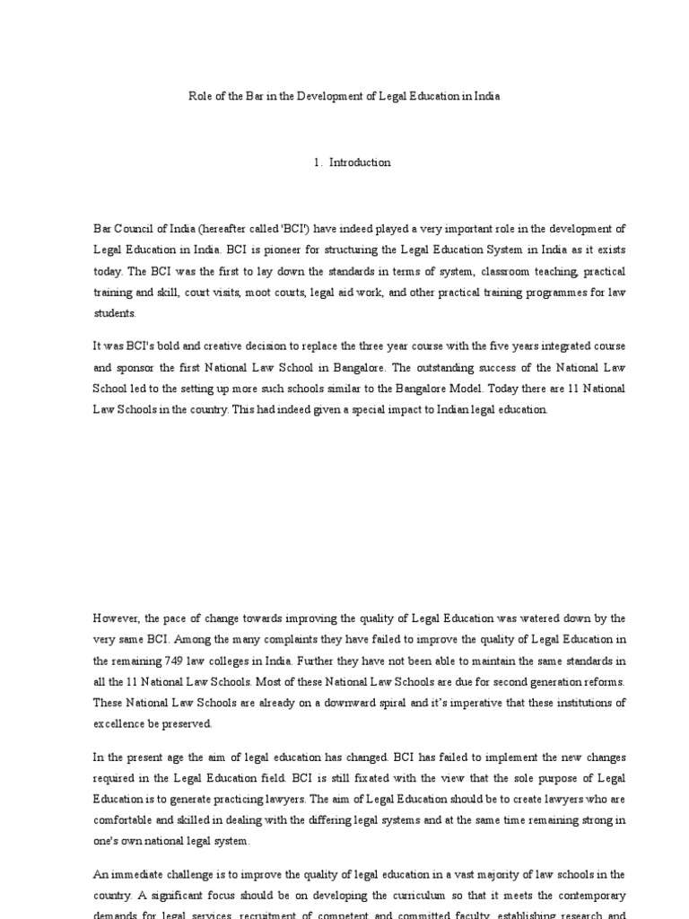 Role of The Bar in The Development of Legal Education in India PDF