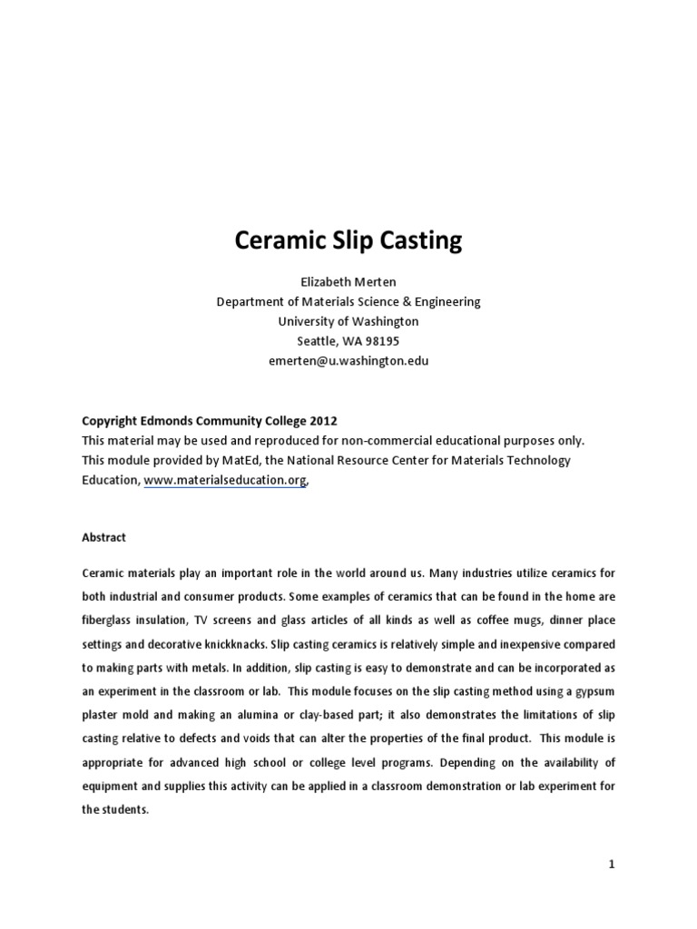 Slip Casting PDF Plaster Ceramics