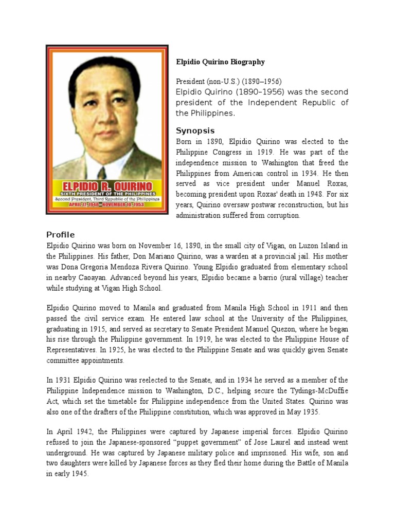 Elpidio Quirino President Of The Philippines Government