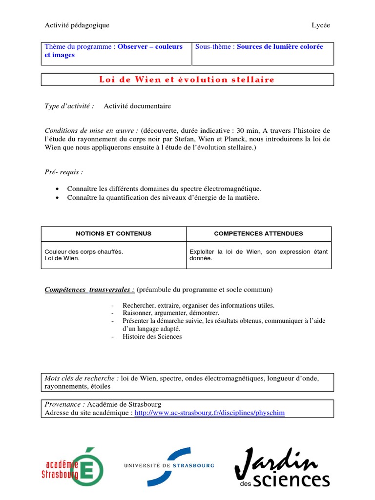 Exercice Loi De Wien Enseignement Scientifique