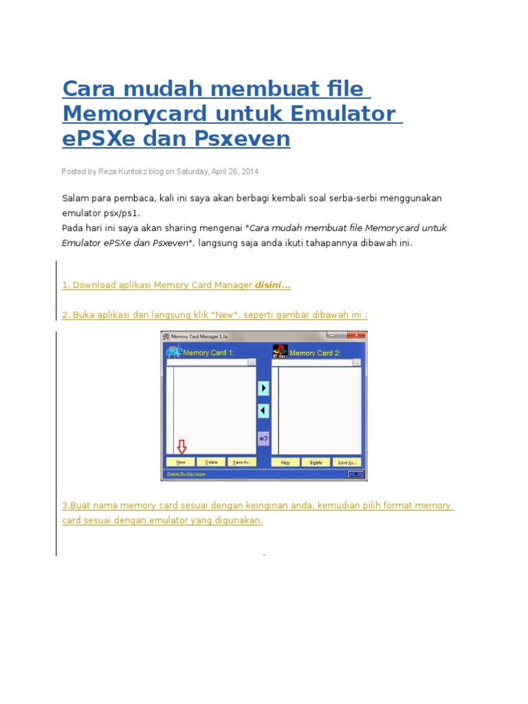 Cara Mudah Membuat File Memorycard Untuk Emulator EPSXe Dan Psxeven PDF