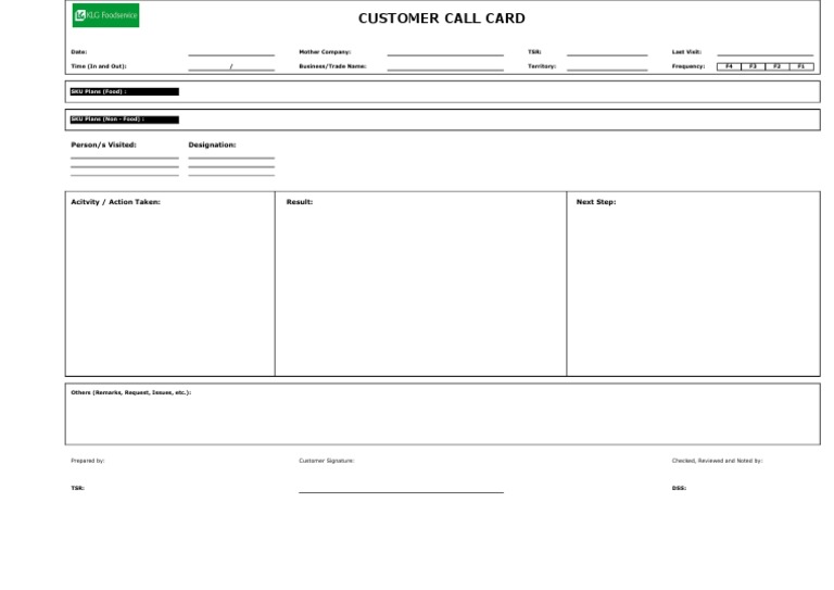 Customer Call Card Template | PDF