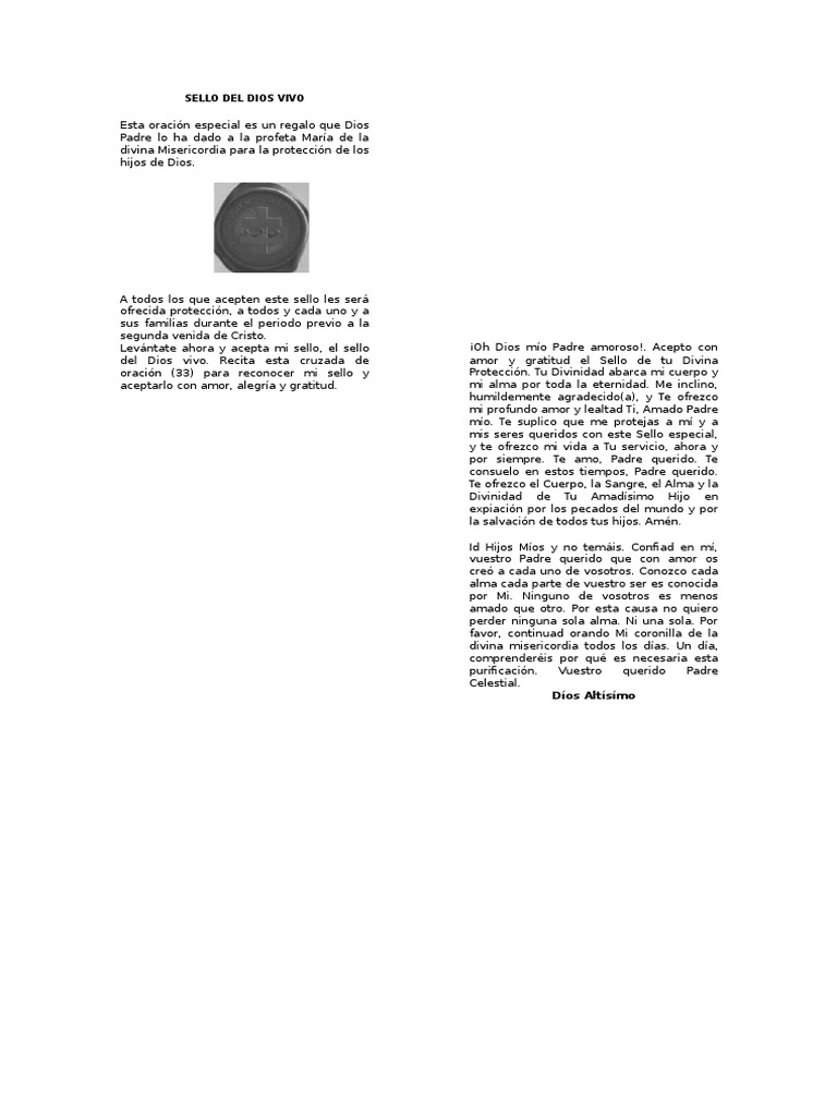 Sello Del Dios VivoOracion