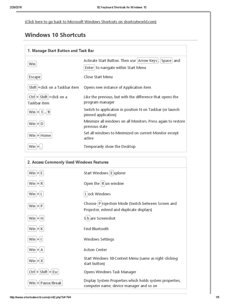 Windows 10 Keyboard Shortcuts Guide | PDF | Computer Keyboard | Windows 10