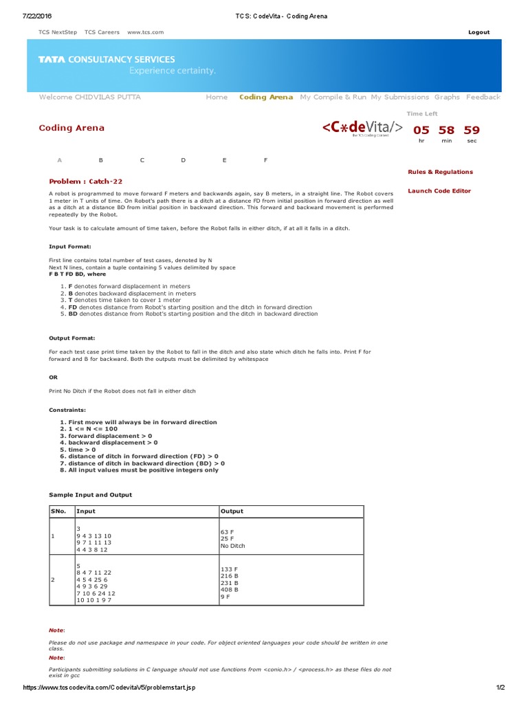 Robot Ditch Problem in CodeVita | PDF | C (Programming Language) | Software
