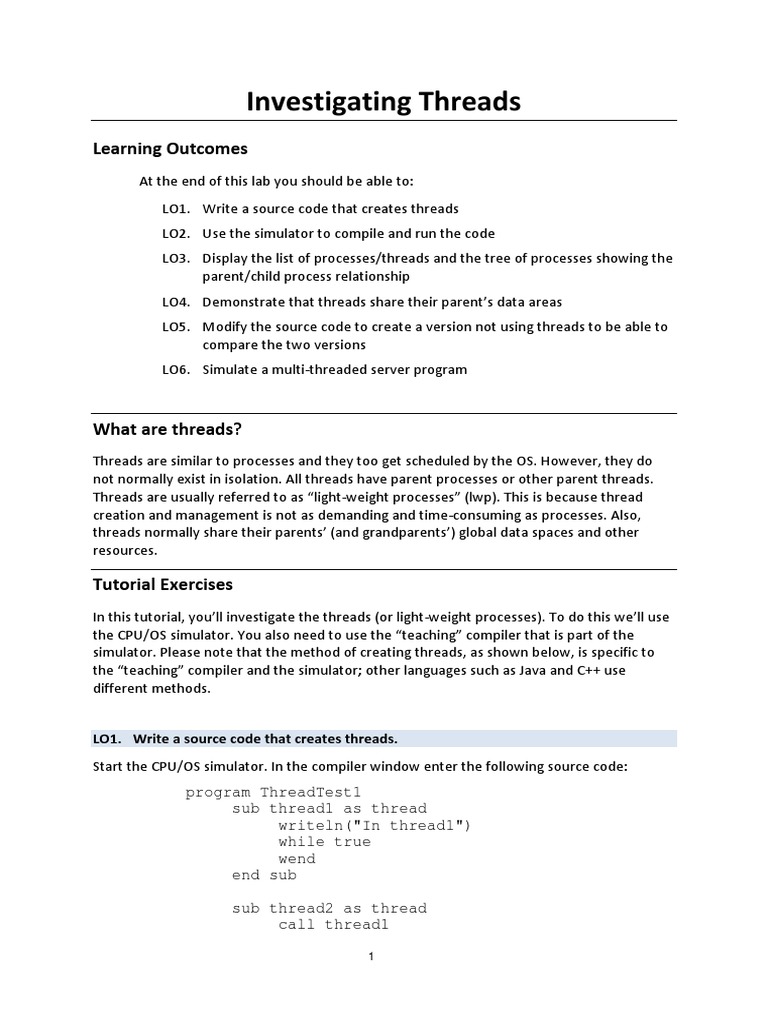 Investigating Threads Thread Variable Science)