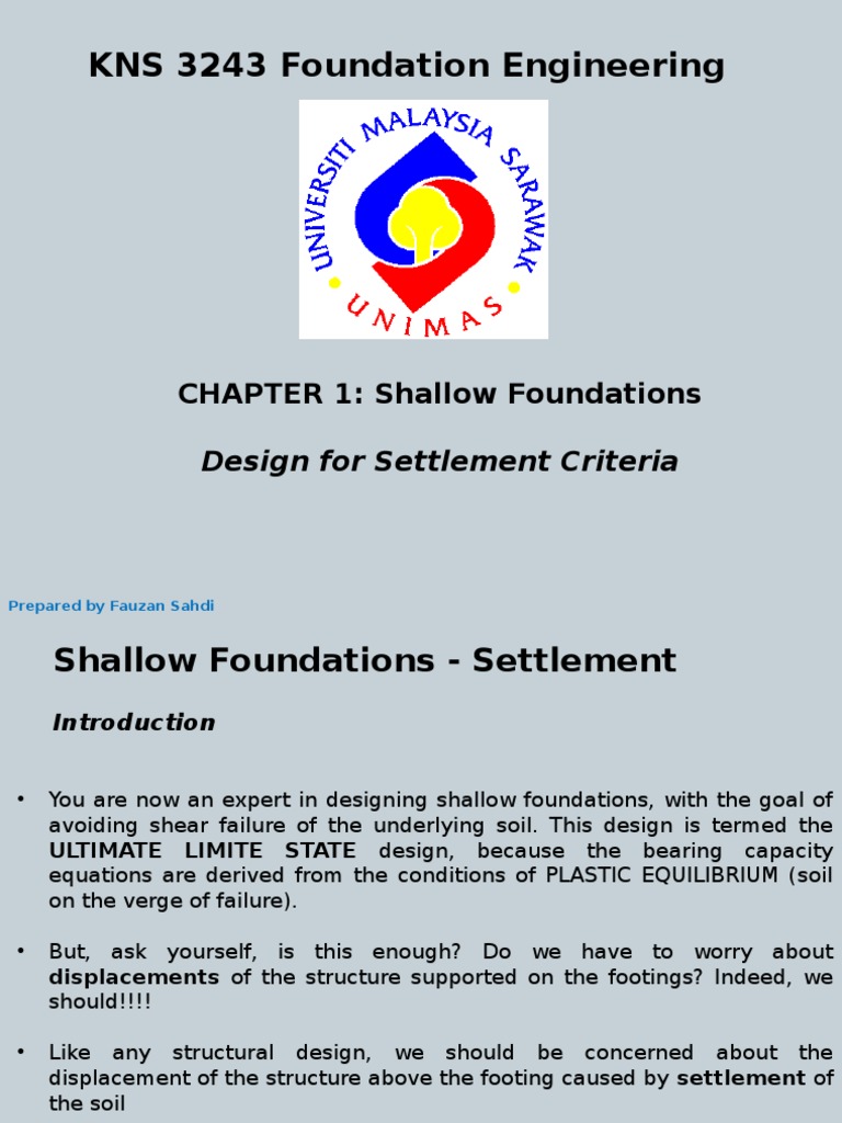 Chap1 Shallow Foundations Settlement Stds | PDF | Civil Engineering ...