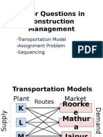 Construction Management Topics: Transportation Models, Assignment Problem, Sequencing