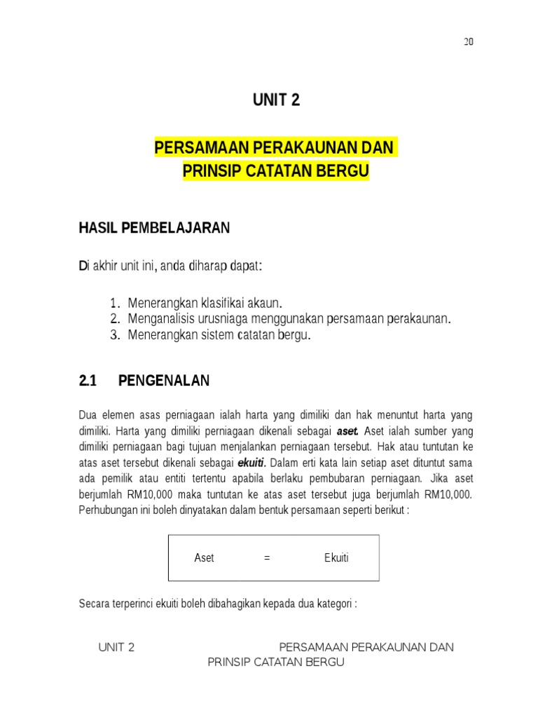 Modul Unit 2 Persamaan Perakaunan Prinsip Catatan Bergu Pdf