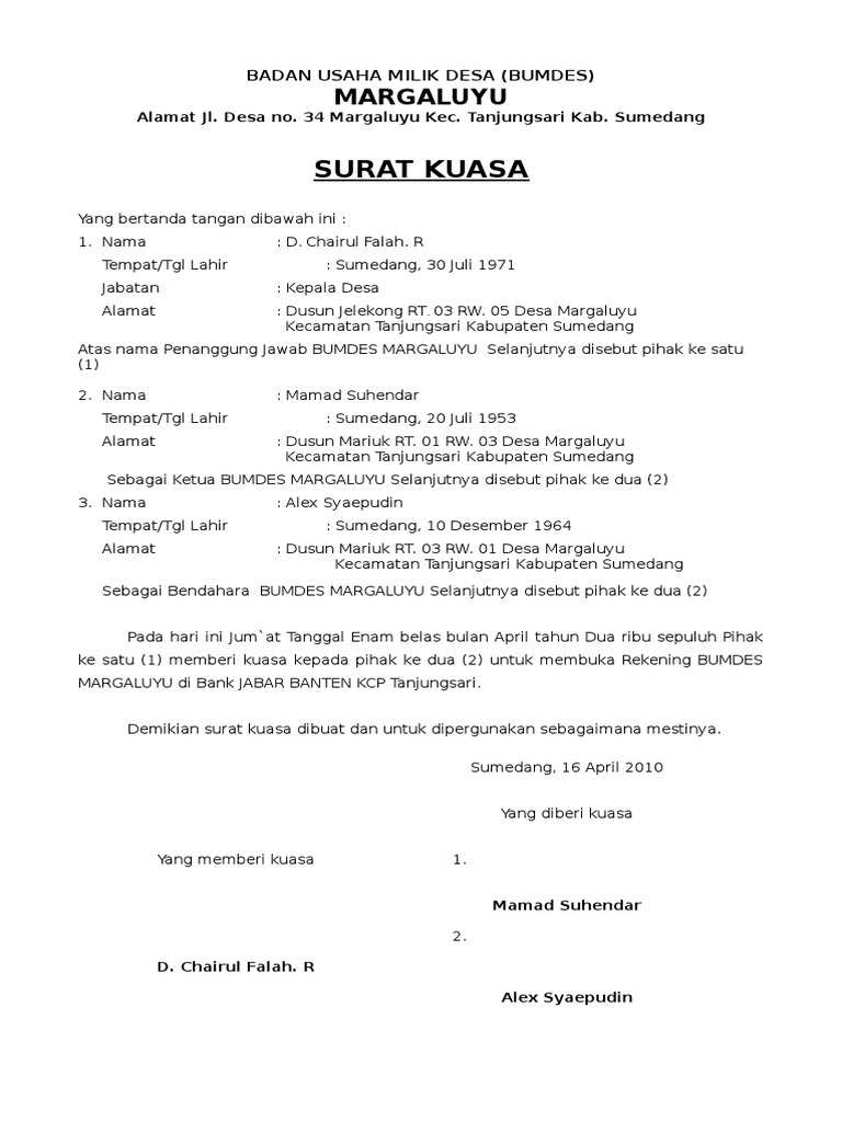 Surat Kuasa Bumdes