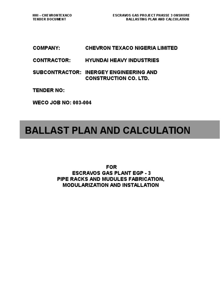 Tidal Ballasting Plan for EGP-3 | PDF | Ships | Watercraft