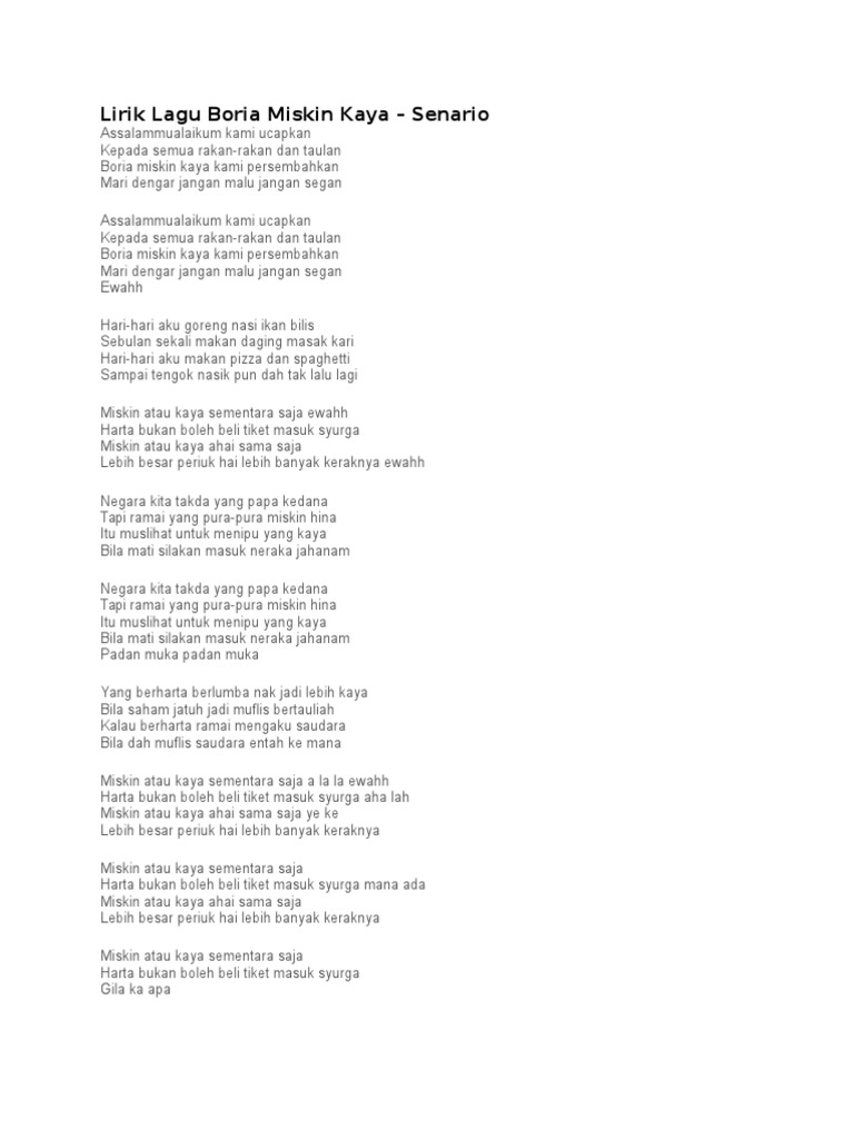 Lirik Lagu Boria Miskin Kaya Pdf