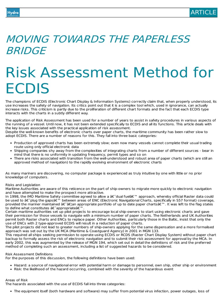 Risk Assessment Method for Ecdis Navigation Risk
