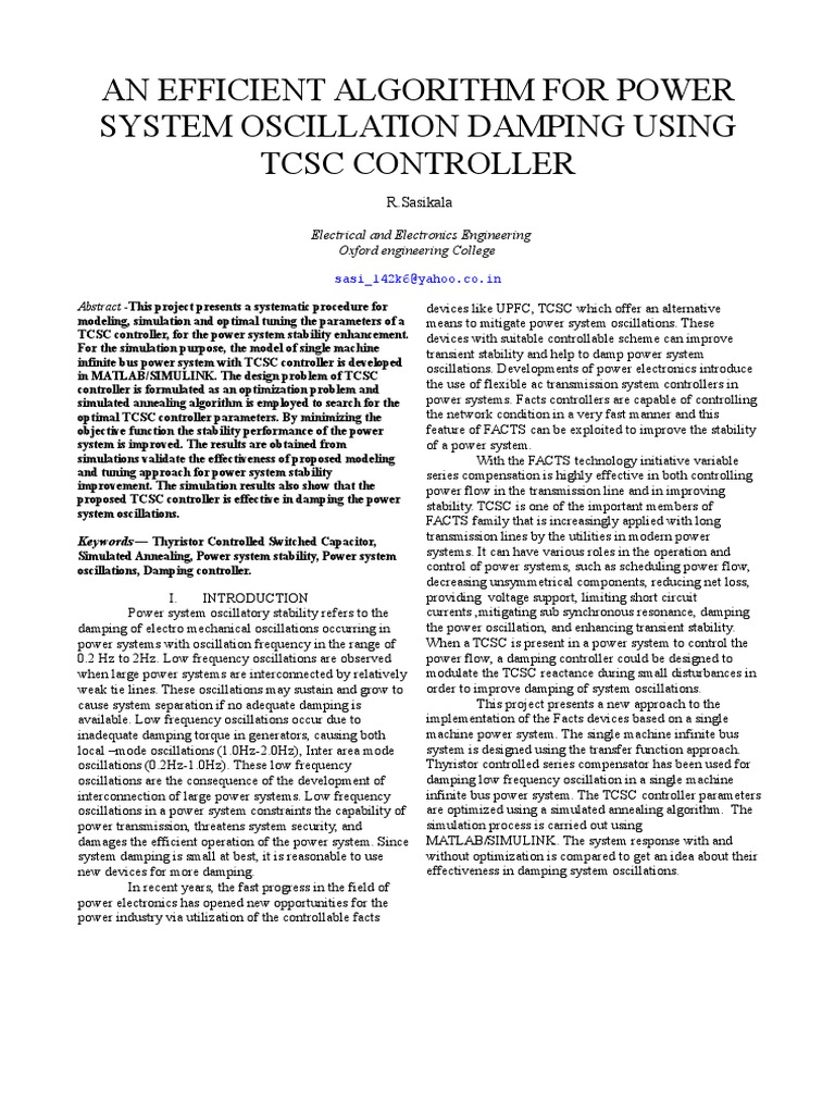 An Efficient Algorithm For Power System Oscillation Damping Using TCSC ...