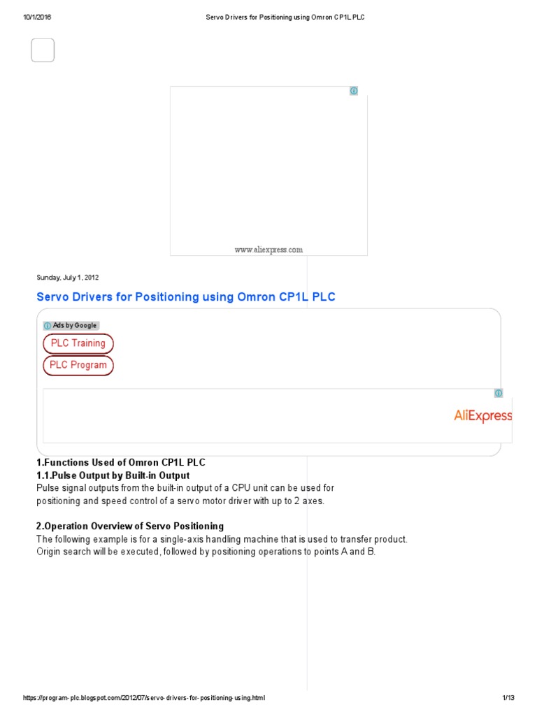 Omron CP1L PLC Servo Motor Guide | PDF | Servomechanism | Input/Output