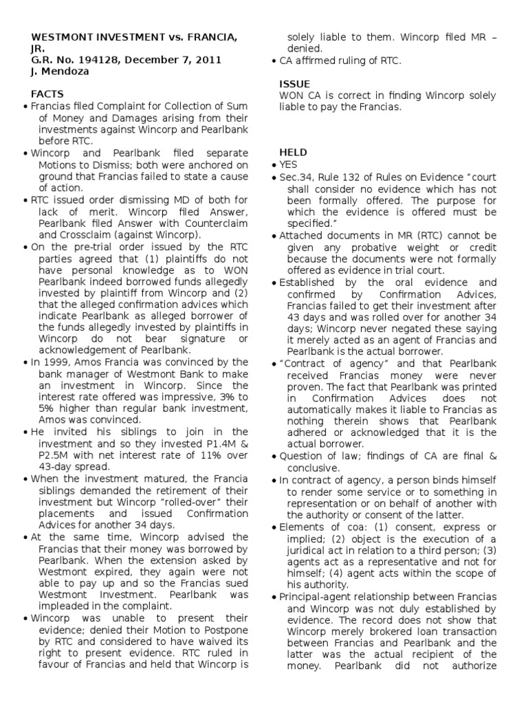 2 Westmont Investment v. Francia, Jr. PDF Lawsuit Virtue