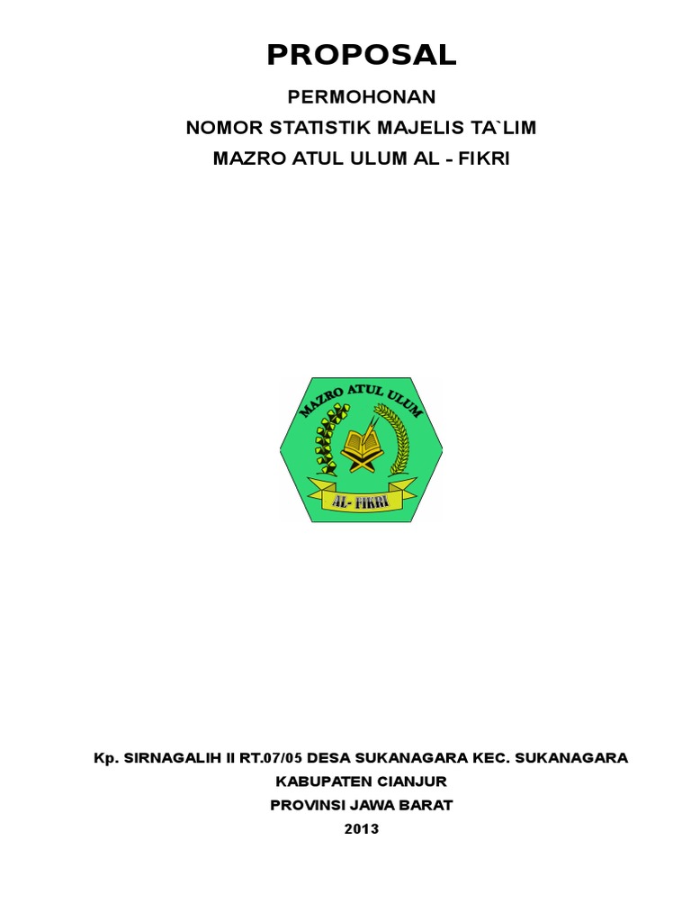 Contoh Proposal Perizinan Majelis Taklim