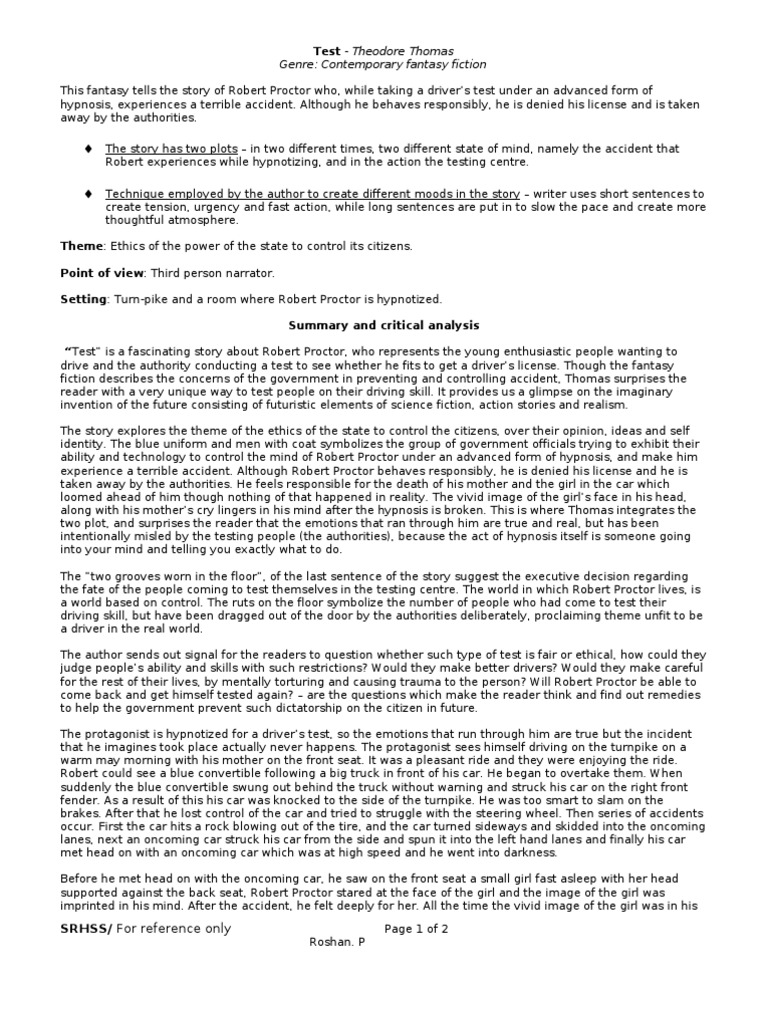 Test-Short Story-Summary | PDF | Hypnosis
