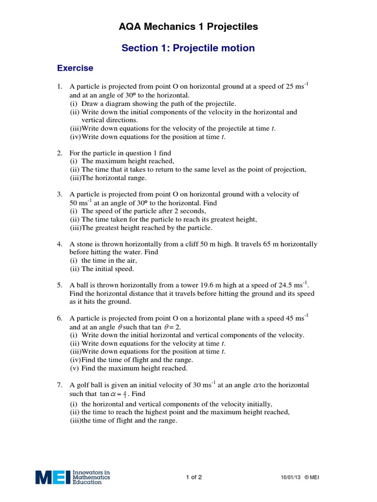 Projectile Motion Exercise PDF | PDF | Physical Phenomena | Classical ...