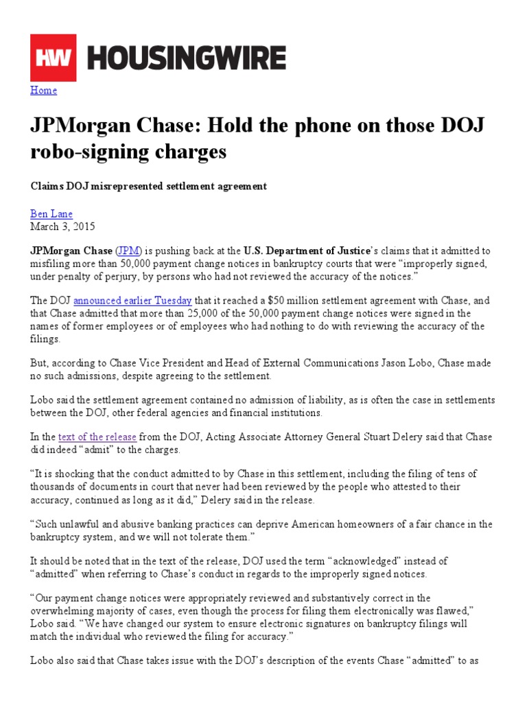 JPMC RoboSign Article, Housing Wire, March 3, 2015 PDF PDF Chase Bank Bankruptcy