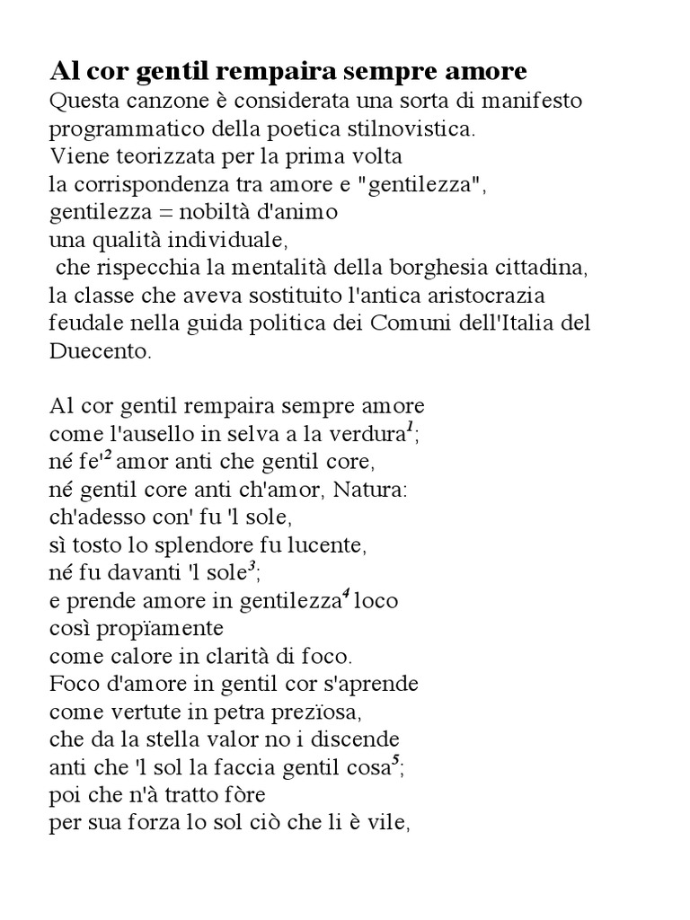 Analisi Al Cor Gentil Rempaira Sempre Amore