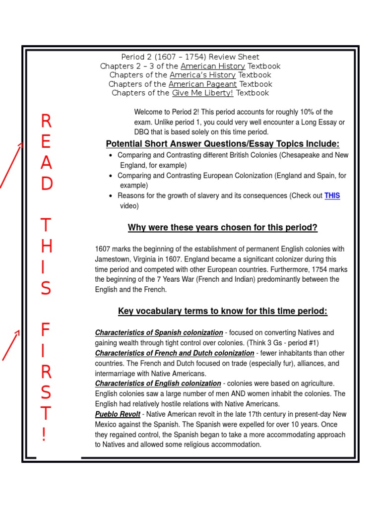 Period 2 1607 - 1754 Review Sheet | PDF | Slavery | Colonialism